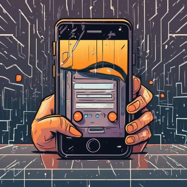 A rain of phone numbers obscures a bank logo, representing the deception in SMS Spoofing (Smishing)