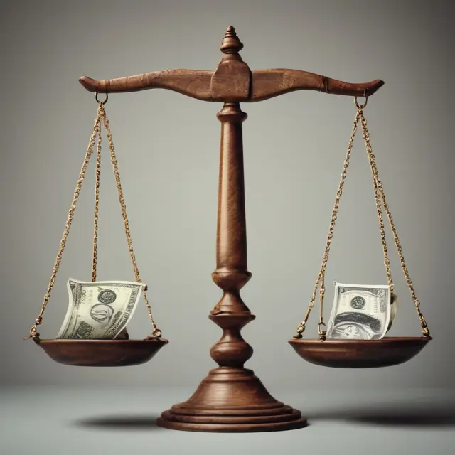 An image of two balancing scales with currencies represented by weights on each side, illustrating the equilibrium in spot exchange transactions.