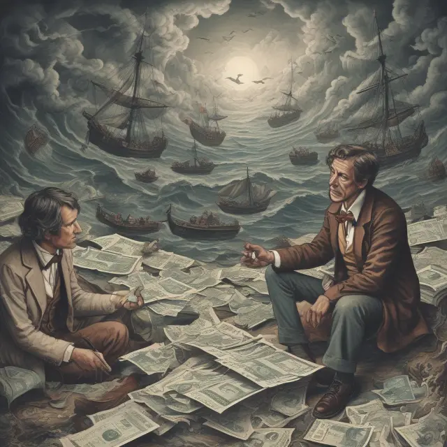 Traders sailing through volatile spot exchange rate waters, making decisions amidst a stormy market landscape