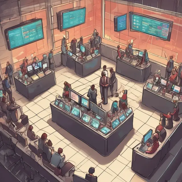 Traders interacting on a spot market, symbolizing immediate asset transactions on a transparent exchange floor