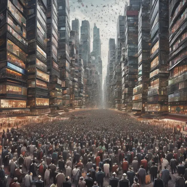 Traders forming a vibrant cityscape representing spot market liquidity with interconnected order books
