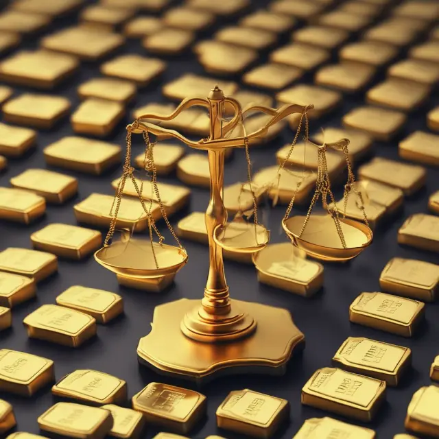 A balanced golden scale holding a gold bar for spot prices and another for futures contracts, emphasizing their contrast and significance in the financial markets
