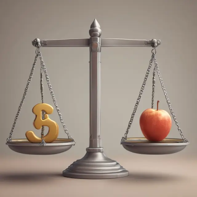 A balance beam with gains symbolized by golden coins on one side and losses represented by silver coins on the other, symbolizing spread trading