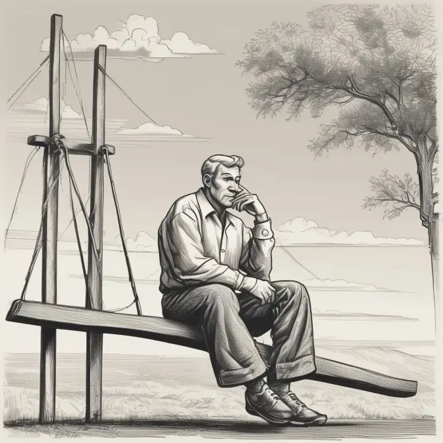An institutional investor contemplating spread betting strategies sits atop a seesaw, weighing tax efficiency, risk management tools, and potential market volatility.