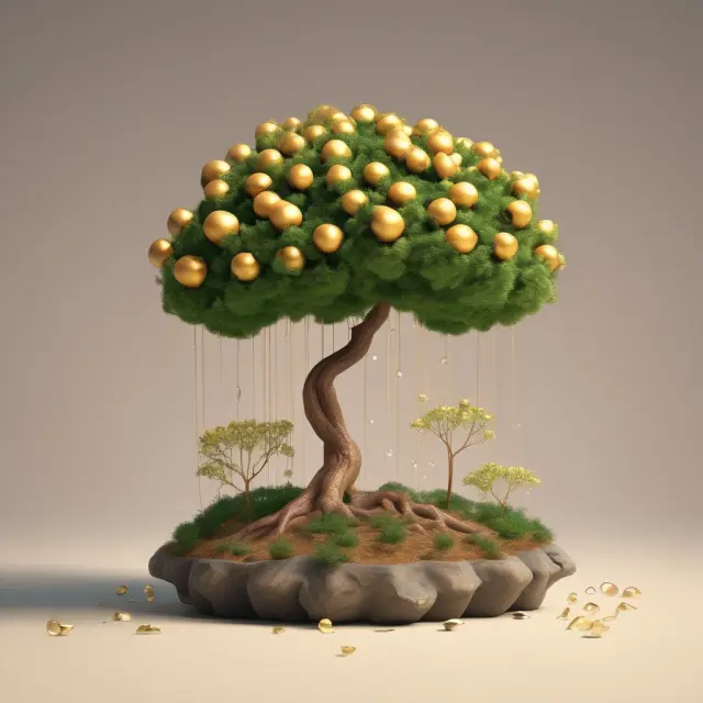 An image of an umbrella tree filled with golden orbs representing separate SPVs providing financial shelter and support
