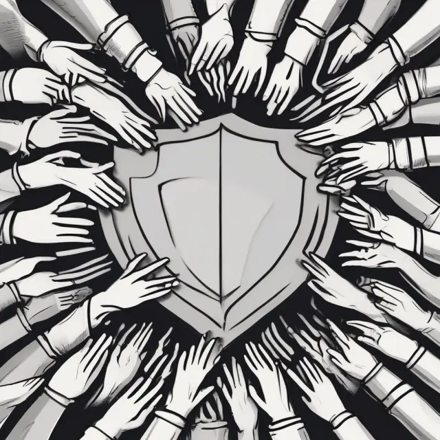 A group of hands creating a protective shield, representing self-regulatory organizations overseeing industries
