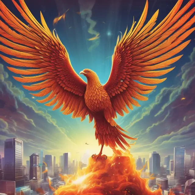 Phoenix rising above symbols of SROs like FINRA, NYSE, and IIROC, symbolizing the transformative role of Self-Regulatory Organizations in finance.