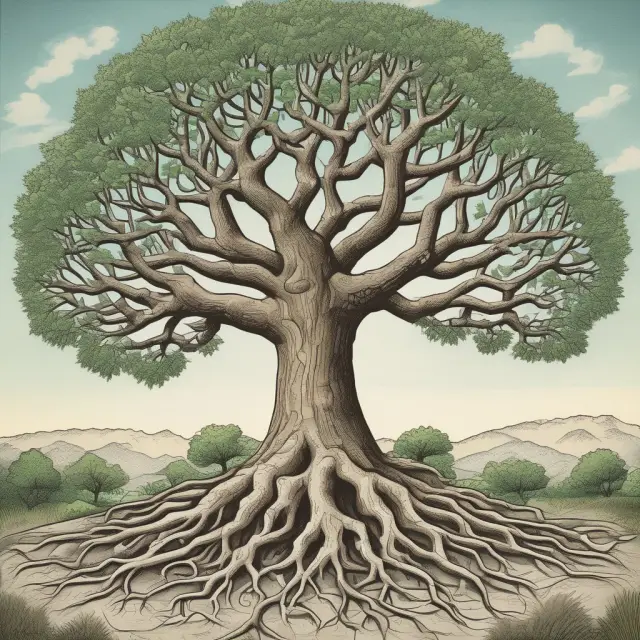 A tree growing through various stages, its branches representing programs like retirement income, disability insurance, and SSI. Roots symbolize adaptability.