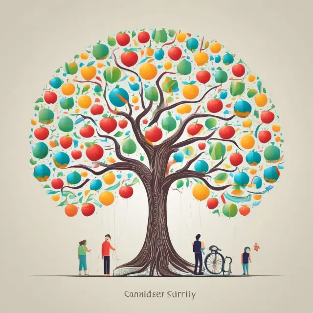 A fruitful tree symbolizing the Social Security Administration, with branches representing retirement income, disability insurance, SSI, and Medicare enrollment for diverse generations