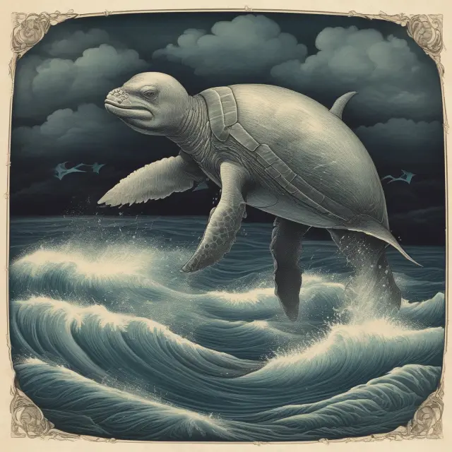 Dolphin symbolizing monetary policy swimming alongside a turtle representing fiscal policy, navigating an ocean of economic challenges