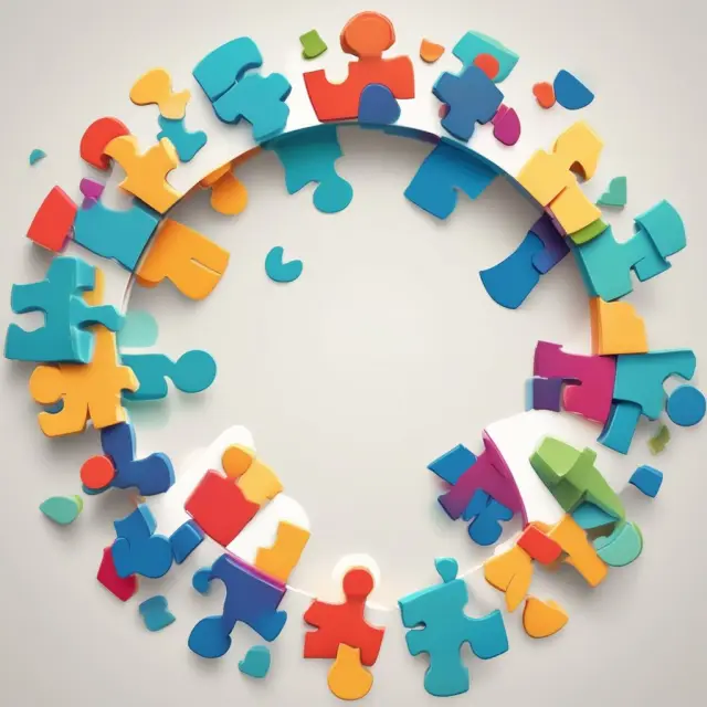 Metaphorical image depicting stakeholder interests as interconnected puzzle pieces on a business wheel