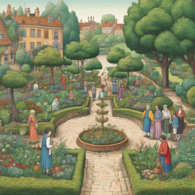 An image of a beautiful garden where internal stakeholders tend to their flowers, while external stakeholders observe and appreciate from around the fence.