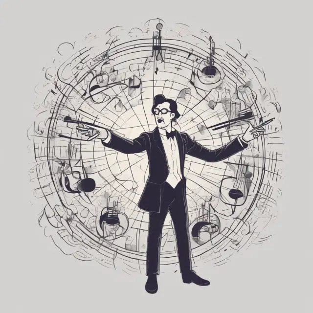Orchestra conductor skillfully managing various stakeholders