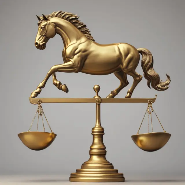 A stalking horse bidder, symbolized by a knight, stands tall on one side of a golden scale, representing the leverage and advantages gained through the process