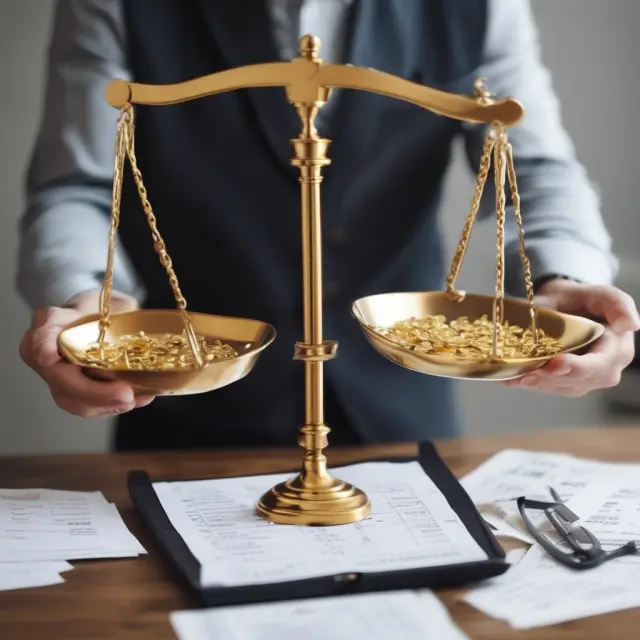 An analyst checks the standard error in a golden scale while reviewing financial data.