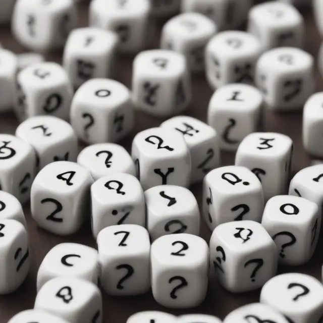 Image of a set of dice with question mark symbols, symbolizing the uncertainties surrounding frequently asked questions (FAQs) about standard error.