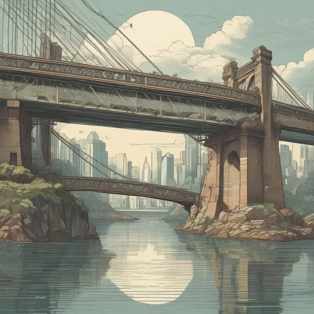 A bridge connecting two sides, representing developed and emerging economies, illustrating efforts to close the standard of living gap.