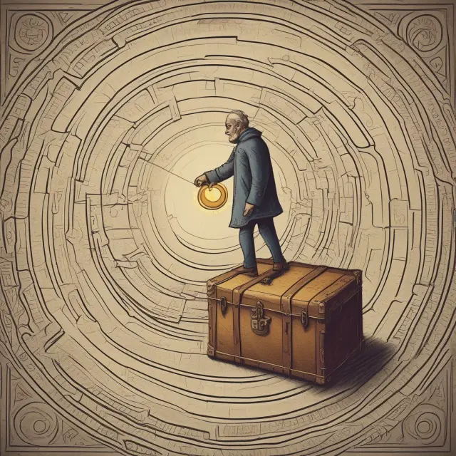 Retiree holding a compass, navigating through maze of qualified expenses to reach treasure chest labeled