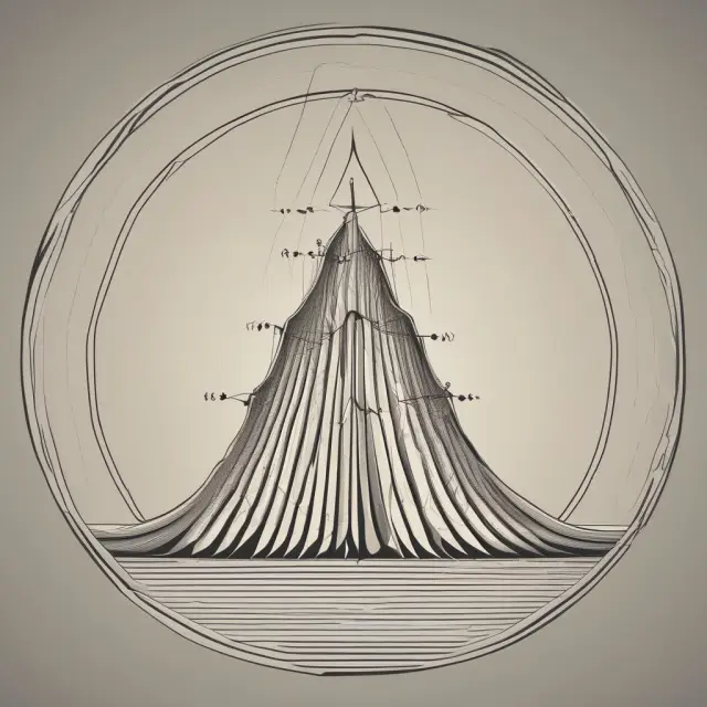 Bell curve representing normal distribution of stock prices with diverging peaks and surrounding ripple effect depicting volatility