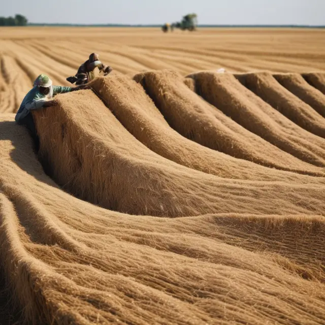 Farmers weighing standardized wheat futures contracts on a scale, symbolizing the uniform system in options and futures markets