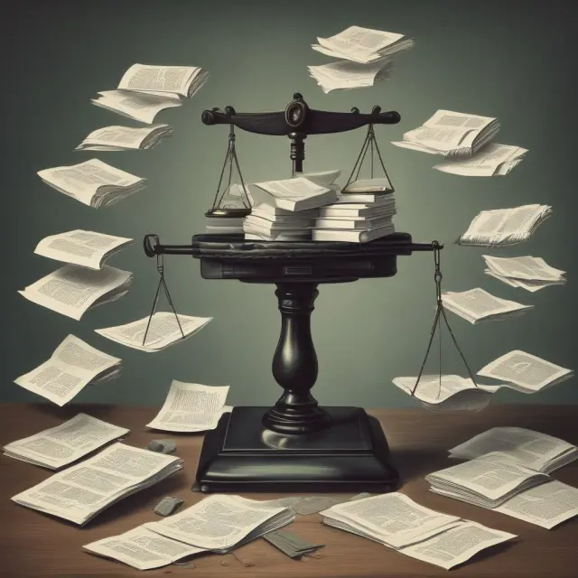 Banker weighing scales illustrate the careful evaluation and balance needed for obtaining a Standby Letter of Credit, with an ocean of flowing documents representing application documentation