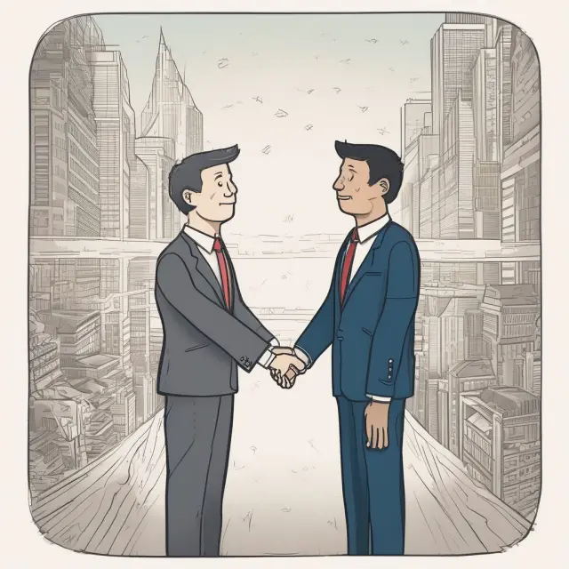 Two businesspeople exchanging handshakes over a table, with standby letters of credit (SLOCs) acting as bridges, symbolizing trust and financial security