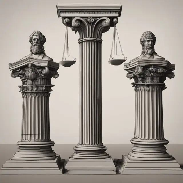 Intertwined pillars symbolizing precedents, with the impact on future judgments