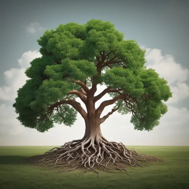 A tree symbolizing stockholder equity flourishing with the nourishment from its root system representing retained earnings