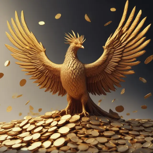 Phoenix emerging from gold coins, representing the concept of reinvested profits