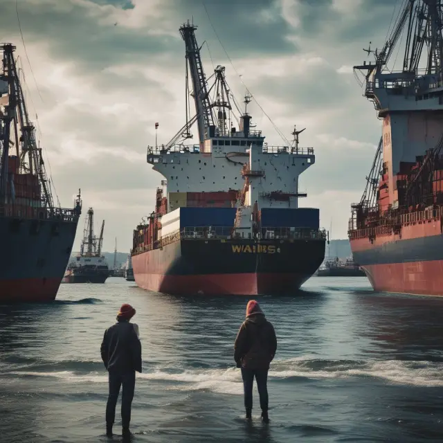 Anchors holding steady in turbulent economic waters, symbolizing the stickiness of wages.