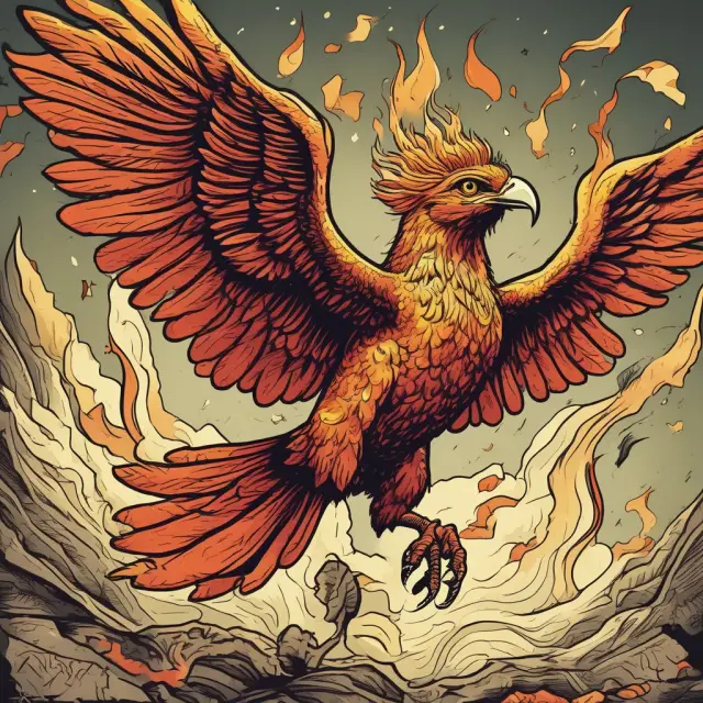A mythical monetary phoenix rising from a pile of labor market ashes while applying economic policy tools like interest rates and budget adjustments to heal sticky wages