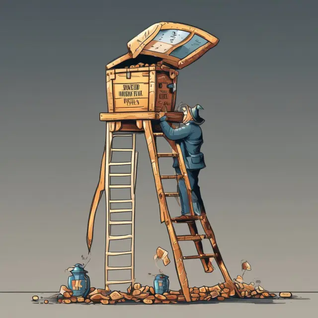A taxman collecting gold coins labeled 
