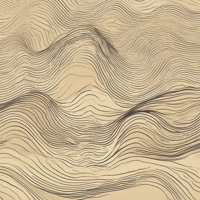 Golden undulating waves represent the %K and %D lines of a stochastic oscillator, illustrating their importance in interpreting momentum trends
