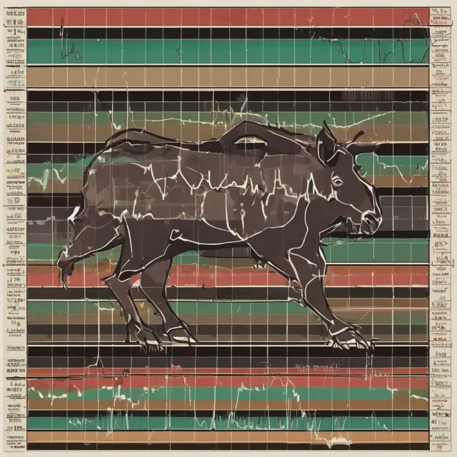 Visualization of Stochastic Oscillator with bull and bear representing overbought and oversold market conditions on a time-ticker tape