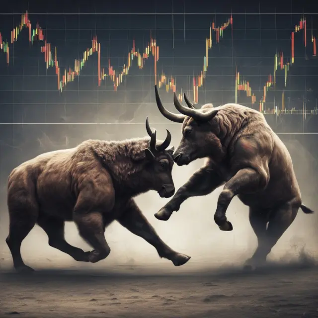 Two wrestlers symbolizing bull and bear in a Stochastic Oscillator chart, depicting the struggle between overbought and oversold conditions