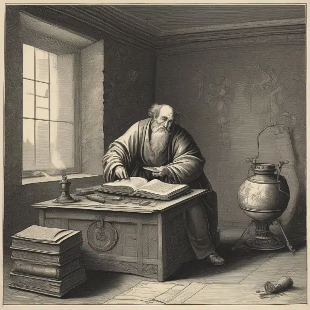 Scholar examining historic financial documents to gain valuable insights for fundamental analysis