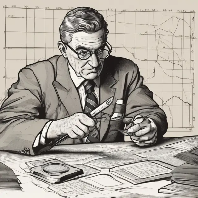 An institutional investor diligently analyzing stock charts with a magnifying glass and compass, emphasizing the importance of thorough research in making informed investment decisions.