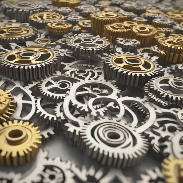 Gears representing SKUs seamlessly interacting to manage product tracking and sales data in inventory