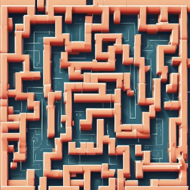 A metaphorical maze filled with interconnected product boxes, where each box displays a unique SKU label for efficient inventory management