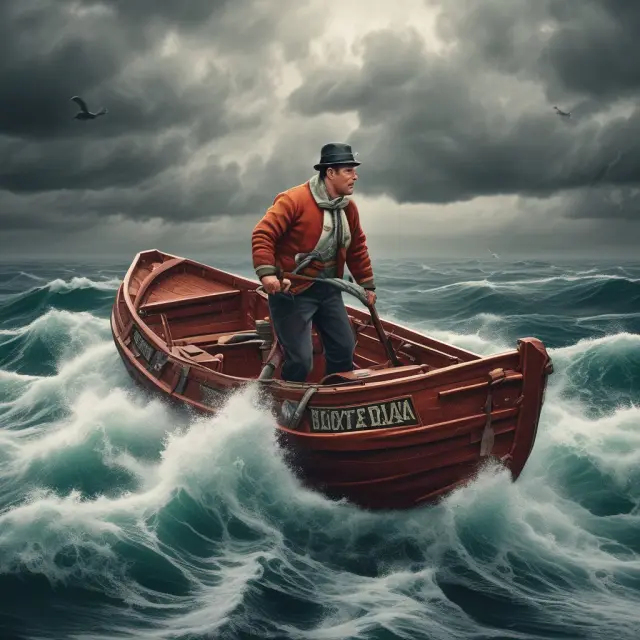 An investor braving market volatility, holding on to diversification and an emergency fund during a stormy stock market crash.