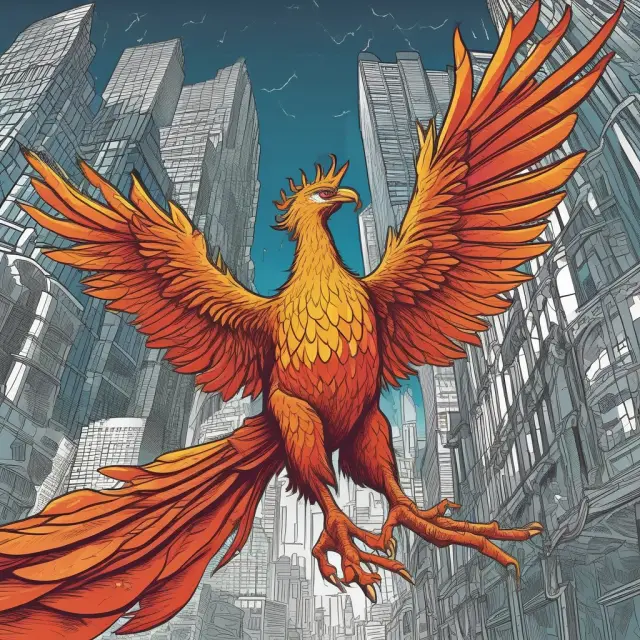 Phoenix representing a corporation undergoing transformation through stock issuance methods: IPOs, new share offerings, and buybacks.