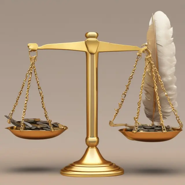 Golden bars for bonds and feathers for stocks on a scale, representing financial balance between risk and reward
