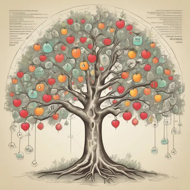 A fruitful tree symbolizes stocks with branches representing companies providing regular dividends, growing capital, and repurchasing shares (buying back).