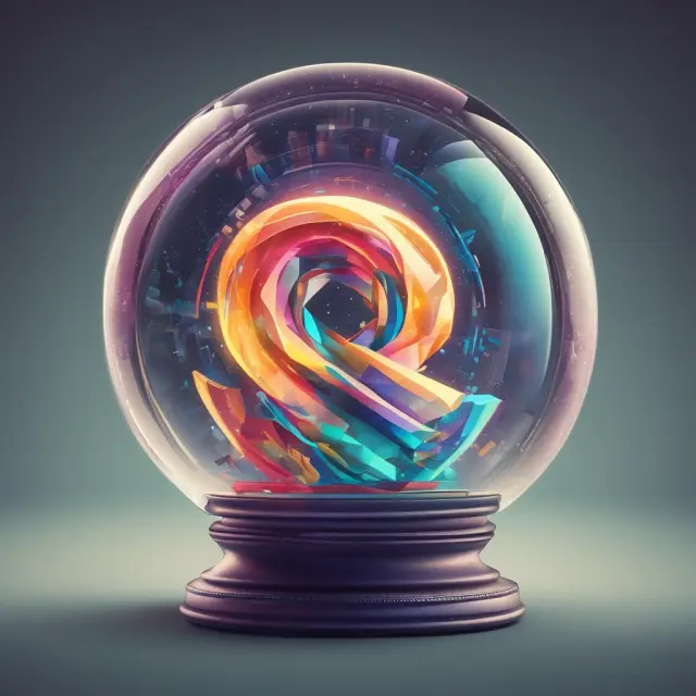 Visualization of stock and bond representations blending with frequently asked investment question symbols in a crystal ball