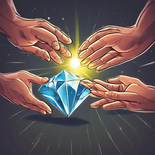 Companies and employees handshake deal with a shimmering stock compensation diamond signifying shared benefits