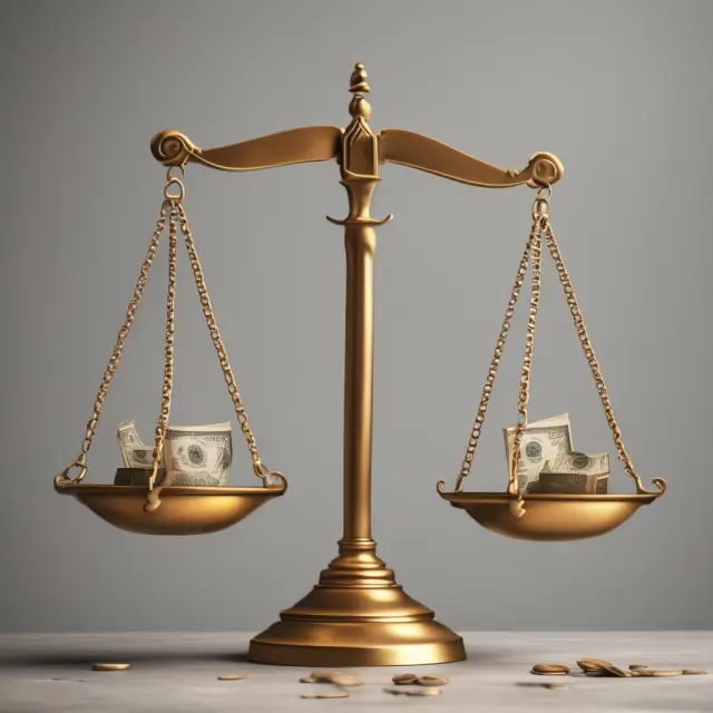 Golden scales balanced between stock (shares) and cash dividends, symbolizing the choice between additional company shares or monetary rewards.
