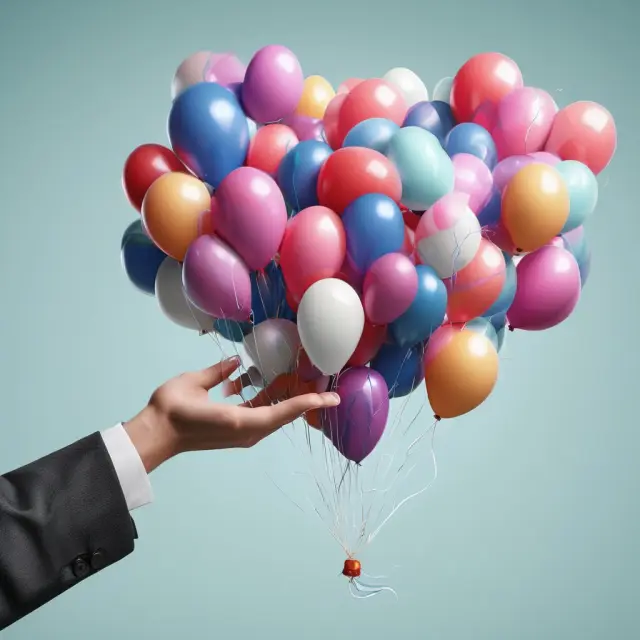 Illustration of a company issuing stock dividends with balloons representing new shares drifting towards shareholders