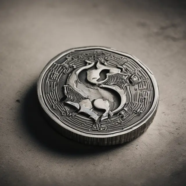 A yin-yang coin with a dividend stock symbol on one side and a cash flow chart on the other, illustrating the dual nature of stock dividends