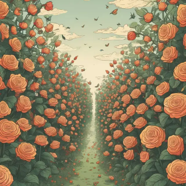 An enchanting garden with roses representing share capital and sunflowers symbolizing retained earnings, emphasizing their role in growing stockholders