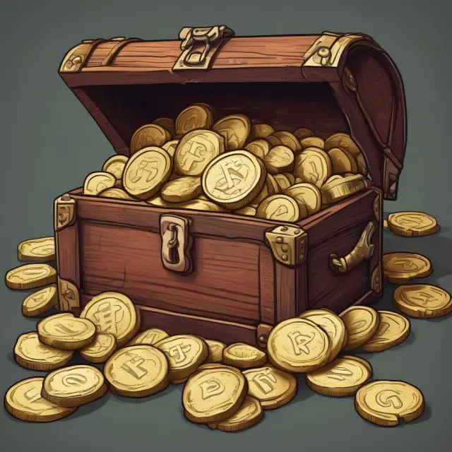 Golden chest filled with coins symbolizing stock components; common, preferred, retained earnings, and paid-in capital.